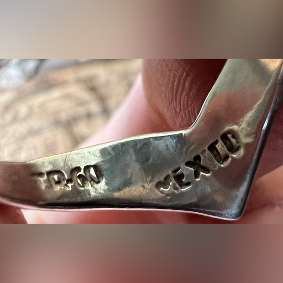 Taxco Mexico Sterling Silver Ring TR-60 Turquoise inlay geometric Maya Aztec 5 - Picture 4 of 5